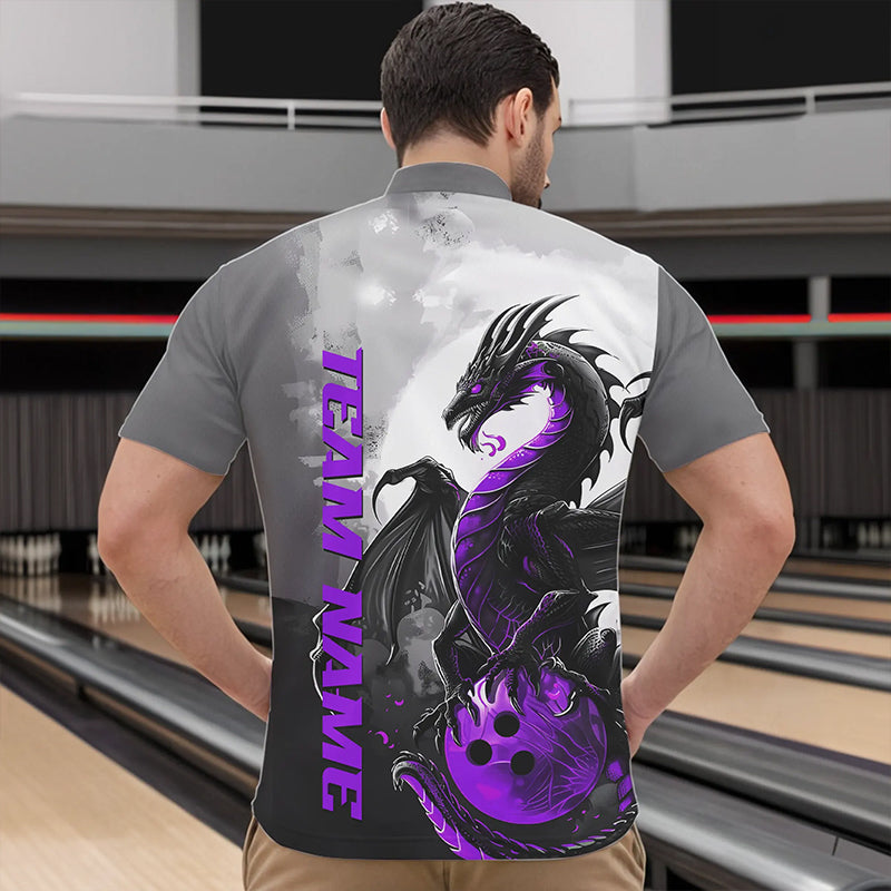 Black And Purple Custom Dragon Bowling Quarter-Zip Shirts For Men, Dragon Bowling Team Shirts IPHW8817