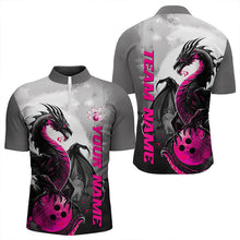 Load image into Gallery viewer, Black And Pink Custom Dragon Bowling Quarter-Zip Shirts For Men, Dragon Bowling Team Shirts IPHW8818