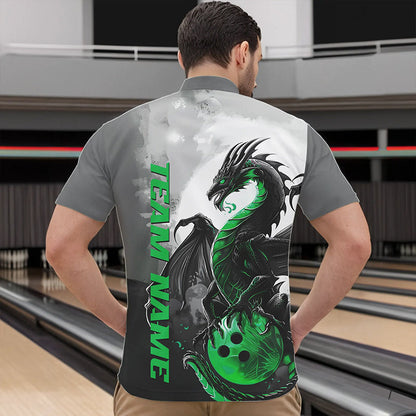 Black And Green Custom Dragon Bowling Quarter-Zip Shirts For Men, Dragon Bowling Team Shirts IPHW8821