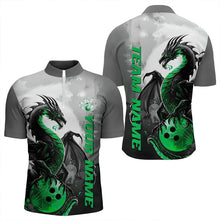 Load image into Gallery viewer, Black And Green Custom Dragon Bowling Quarter-Zip Shirts For Men, Dragon Bowling Team Shirts IPHW8821