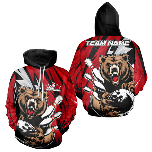Personalized Bear Bowling Hoodie Shirts For Men, Bear Bowling Team Red Bowling League Shirt IPHW8827