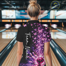 Load image into Gallery viewer, Custom Pink And Purple Butterfly Women Bowling Polo Shirt, Bowling League Shirt IPHW10904