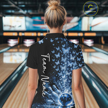 Load image into Gallery viewer, Custom Blue Butterfly Women Bowling Quarter-Zip Shirt, Bowling League Shirt IPHW10906