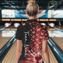 Load image into Gallery viewer, Custom Red Butterfly Women Bowling Polo Shirt, Bowling League Shirt IPHW10907