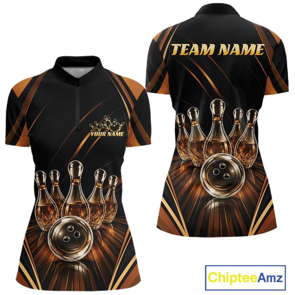 Custom Wine Bowling Women Quarter-Zip Shirts, Wine Lovers Bowling Team Jersey IPHW11827