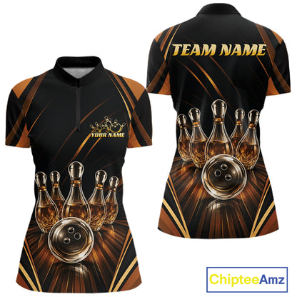 Custom Wine Bowling Women Quarter-Zip Shirts, Wine Lovers Bowling Team Jersey IPHW11827