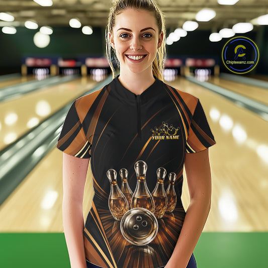 Custom Wine Bowling Women Quarter-Zip Shirts, Wine Lovers Bowling Team Jersey IPHW11827