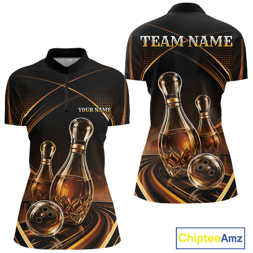 Custom Wine Bowling Women Quarter-Zip Shirts, Wine Lovers Bowling Team Jersey IPHW11828