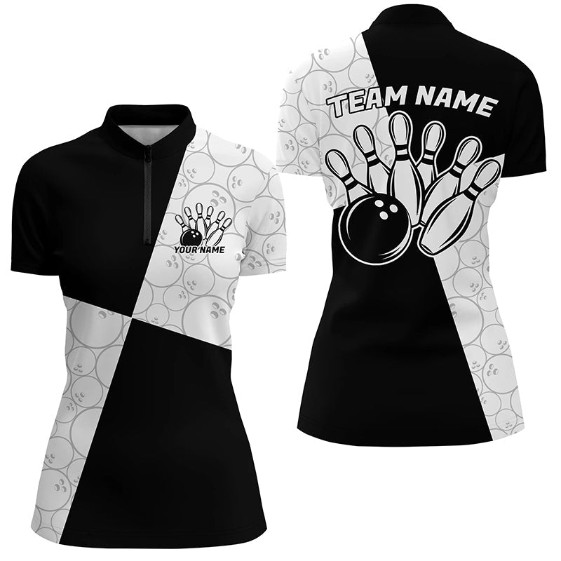 Black And White Custom Retro Bowling Shirts For Women, Classic Bowling Team Shirt Bowlers Outfit IPHW7371