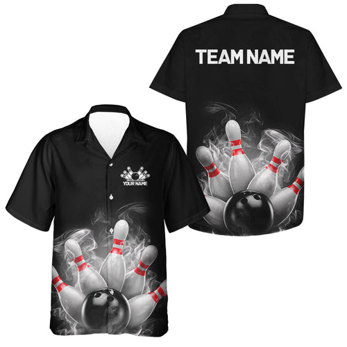 Custom Smoke Bowling Hawaiian Shirts For Men, Bowling Uniform Team Bowling Jerseys IPHW7373