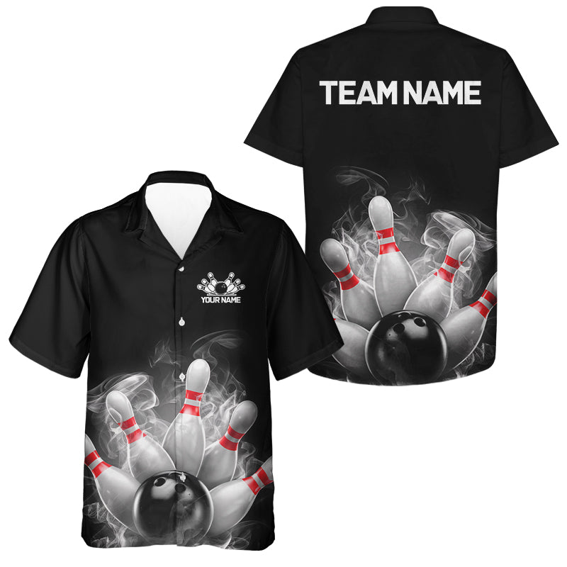 Custom Smoke Bowling Hawaiian Shirts For Men, Bowling Uniform Team Bowling Jerseys IPHW7373