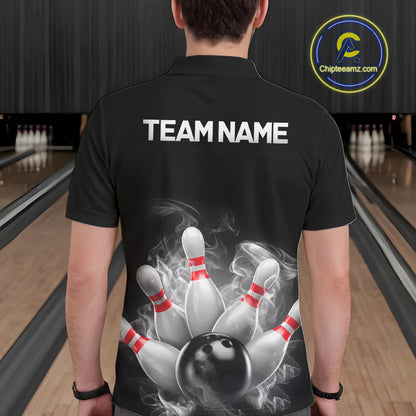 Custom Smoke Bowling Shirts For Men, Bowling Uniform Team Bowling Jerseys IPHW7373