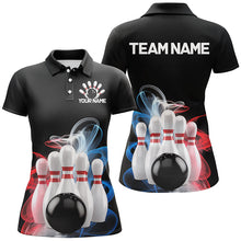 Load image into Gallery viewer, Custom Blue And Red Smoke Ladies Bowling Shirts, Bowling Uniform Patriotic Bowling Shirt IPHW7374