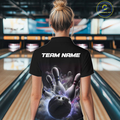Custom Women Bowling Polo Shirts Smoke Bowling Team Jerseys Strike Bowling Shirts IPHW5402