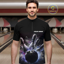 Load image into Gallery viewer, Custom Men Bowling Quarter Zip Shirts Smoke Bowling Team Jerseys Strike Bowling Shirts IPHW5402