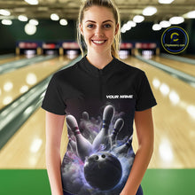 Load image into Gallery viewer, Custom Women Bowling Quarter Zip Shirts Smoke Bowling Team Jerseys Strike Bowling Shirts IPHW5402
