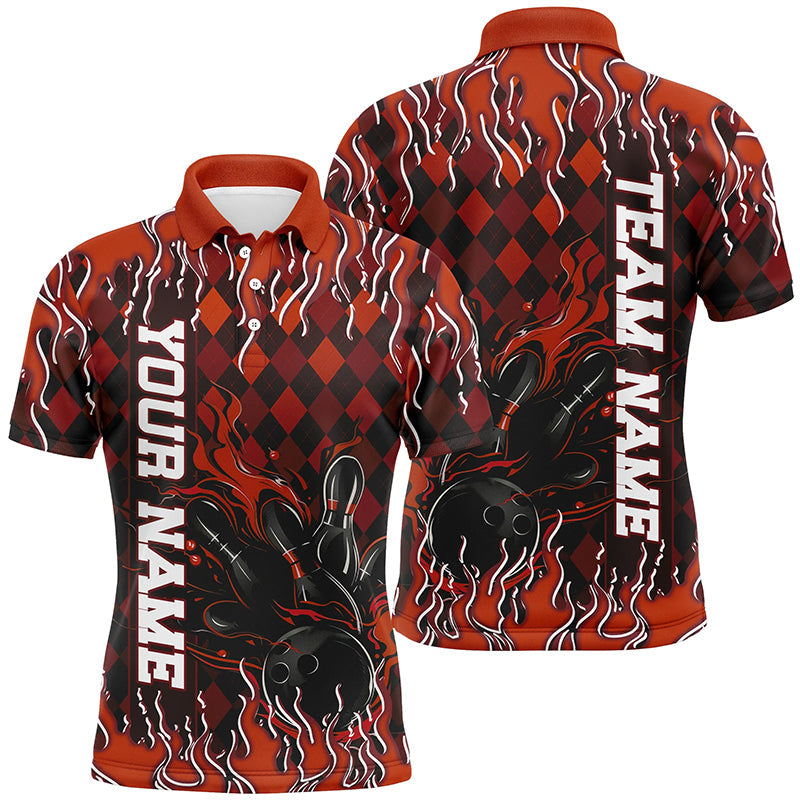 Orange Argyle Pattern Custom Flame Strike Bowling Shirts For Men, Bowling Team Shirt Outfit IPHW7898