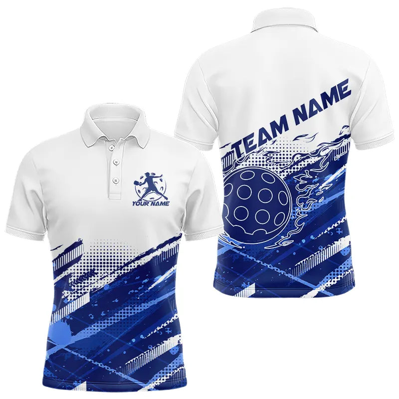 Custom Blue Flame Pickleball Polo Shirts For Men, Pickleball Team Name Shirt IPHW8109
