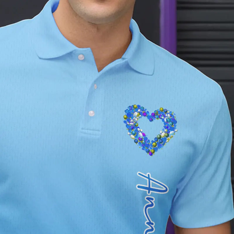 Blue Bowling Heart Custom Valentines Bowling Polo Shirts For Men, Bowling Couple Shirt IPHW8339