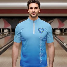 Load image into Gallery viewer, Blue Bowling Heart Custom Valentines Bowling Quarter-Zip Shirts For Men, Bowling Couple Shirt IPHW8339
