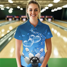 Load image into Gallery viewer, Blue Heart Theme Custom Valentines Bowling Polo Shirts For Women, Couple Bowling Shirt IPHW8345
