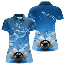 Load image into Gallery viewer, Blue Heart Theme Custom Valentines Bowling Polo Shirts For Women, Couple Bowling Shirt IPHW8345