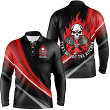Load image into Gallery viewer, Custom Skull Men'S Pickleball Polo Shirts, "Stay Out Of The Kitchen" Pickleball Attire | Red IPHW6905