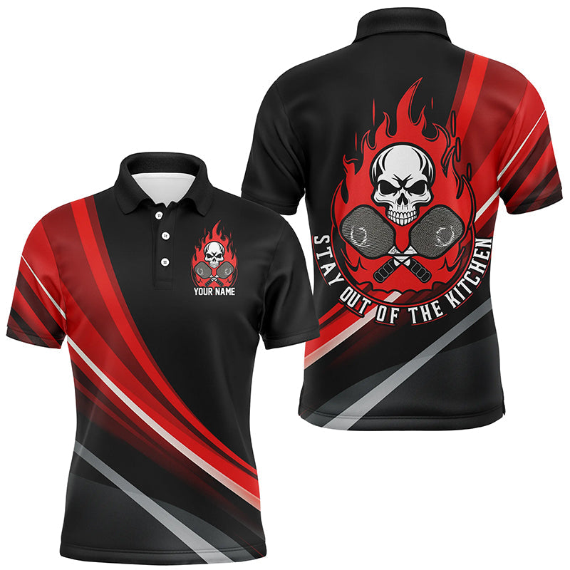 Custom Skull Men'S Pickleball Polo Shirts, "Stay Out Of The Kitchen" Pickleball Attire | Red IPHW6905