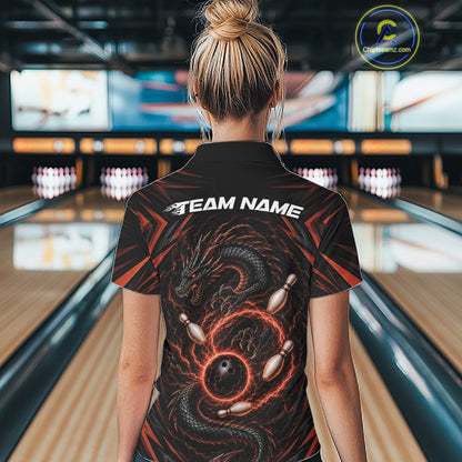 Custom Black And Orange Lightning Dragon Bowling Women Quarter-Zip Shirt IPHW11841