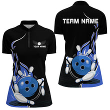 Load image into Gallery viewer, Custom Blue Flame Bowling Shirts For Women, Team Bowling Uniform Outfit Bowling IPHW7384