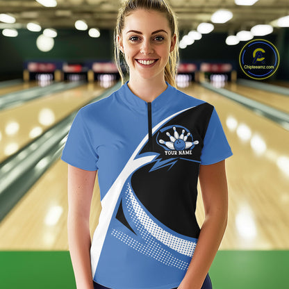 Custom Bowling Uniforms Blue Bowling Shirts For Women, Classic Retro Bowling Team Shirt IPHW7396
