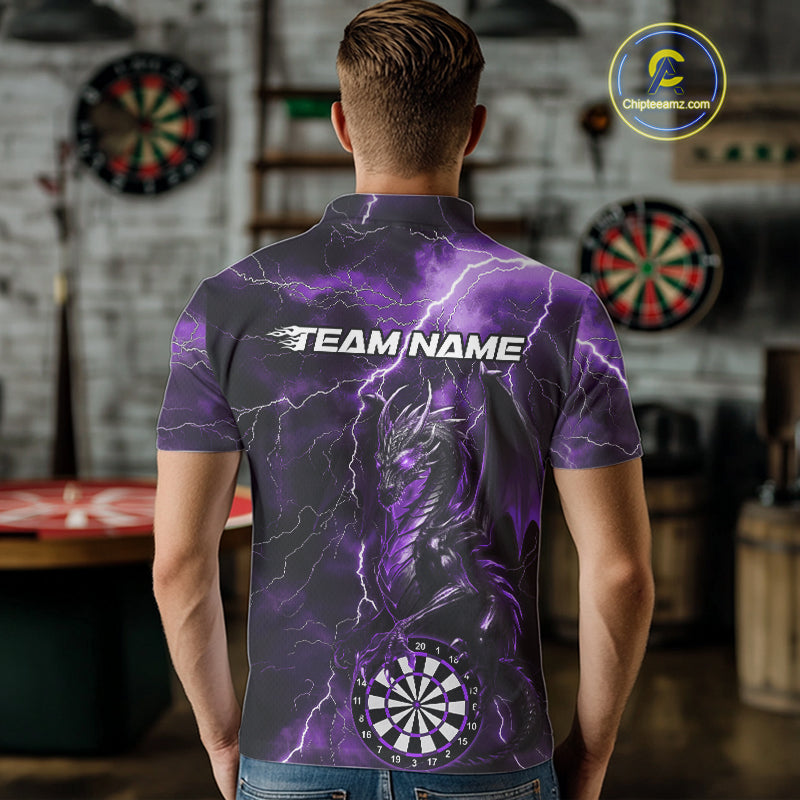 Custom Purple Thunder Lightning Dragon Dart Team Polo Shirt For Men, Dart League Shirt IPHW9999