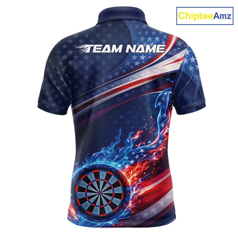 Custom US Flag Flame Dartboard Patriotic Dart Team Jerseys, Patriotic Dart Players Outfits Dart Uniform IPHW10409