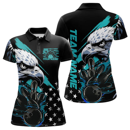 Black And Blue American Flag Eagle Custom Patriotic Flame Bowling Team Women Polo Shirts IPHW8849