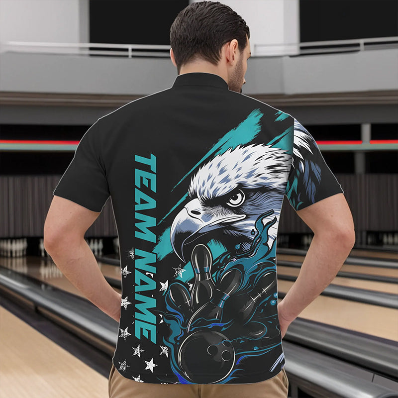 Black And Blue American Flag Eagle Custom Patriotic Flame Bowling Team Men Quarter-Zip Shirts IPHW8849