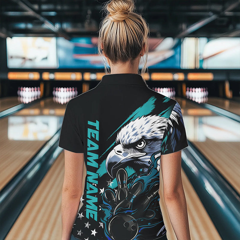 Black And Blue American Flag Eagle Custom Patriotic Flame Bowling Women Quarter-Zip Shirts IPHW8849