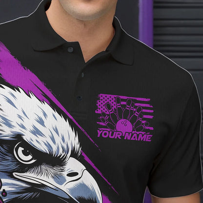 Black And Purple American Flag Eagle Custom Patriotic Flame Bowling Team Men Polo Shirts IPHW8850