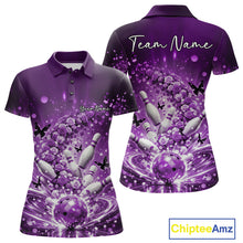 Load image into Gallery viewer, Custom Elegant Purple Roses And Butterfly Women Bowling Shirt, Flower Bowling League Shirt IPHW10927