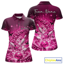 Load image into Gallery viewer, Custom Elegant Pink Roses And Butterfly Women Bowling Shirt, Flower Bowling League Shirt IPHW10928