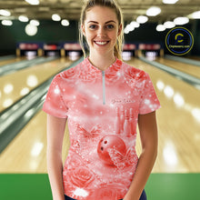Load image into Gallery viewer, Custom Elegant Red Roses And Butterfly Women Bowling Quarter-Zip Shirts, Ladies Outfit IPHW10936
