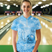 Load image into Gallery viewer, Custom Elegant Blue Roses And Butterfly Women Bowling Quarter-Zip Shirts, Ladies Outfit IPHW10939