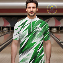 Load image into Gallery viewer, Custom Green Bowling Team Men Quarter-Zip Shirts, Bowling League Shirt Bowler Jerseys IPHW11427