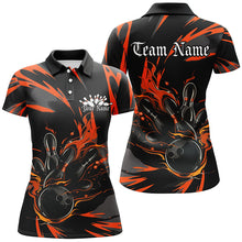 Load image into Gallery viewer, Black And Orange Custom Flame Ladies Bowling Shirts, Bowling Team Shirt Bowling Uniform IPHW7400