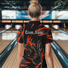 Load image into Gallery viewer, Black And Orange Custom Flame Ladies Bowling Shirts, Bowling Team Shirt Bowling Uniform IPHW7400
