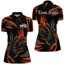 Load image into Gallery viewer, Black And Orange Custom Flame Ladies Bowling Shirts, Bowling Team Shirt Bowling Uniform IPHW7400