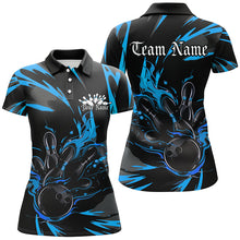 Load image into Gallery viewer, Black And Blue Custom Flame Ladies Bowling Shirts, Bowling Team Shirt Bowling Uniform IPHW7401