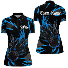 Load image into Gallery viewer, Black And Blue Custom Flame Ladies Bowling Shirts, Bowling Team Shirt Bowling Uniform IPHW7401