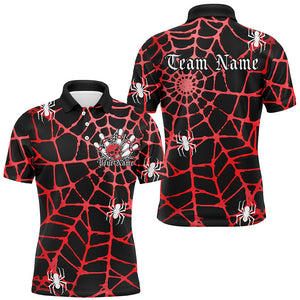 Black And Red Spider Net Custom Halloween Bowling Shirts For Men, Halloween Bowlers Outfits IPHW7408