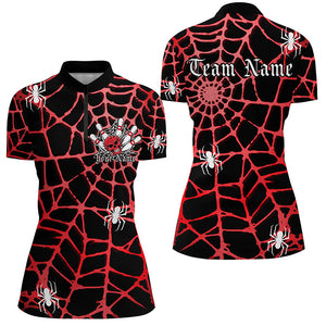 Black And Red Spider Net Custom Halloween Ladies Bowling Shirts, Halloween Bowlers Outfits IPHW7408