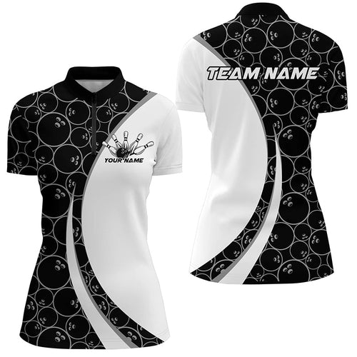 Black And White Custom Retro Bowling Shirts For Women, Classic Vintage Bowling Team Shirt IPHW7411